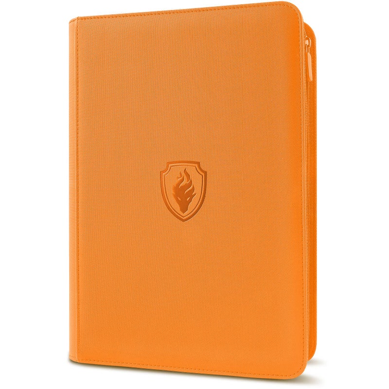 Fabmaker Premium Zip Card Binder - 9 Pocket Trading Binder  PU Cover Zipper Collection Album  Sturdy 360 Side-Loading Folder Holder for MTG  TCG  Game Cards  Sports Cards - Orange - Image 1